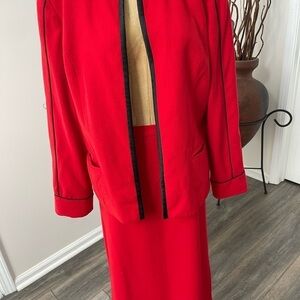Koehler Vintage Womens Straight Skirt Suit Set 100% Wool Red Black Open Jacket